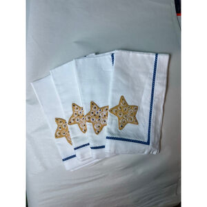 Paula Deen At Home Embroidered Star Cloth Napkins Set of 4 Coastal Blue White